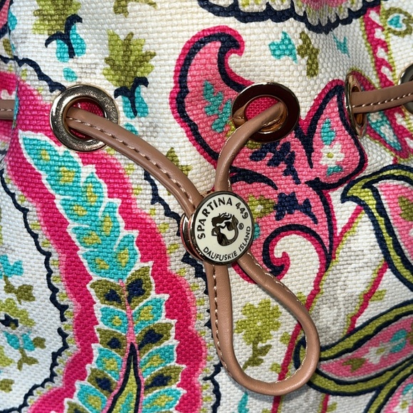 Spartina  Linen natural  shoulder bag   heavy duty  leather trim  hot pink/cream - Picture 5 of 17